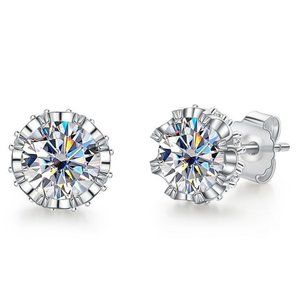 Certified 2ct. t.w. Moissanite Diamond Round Stud Earrings NEW A